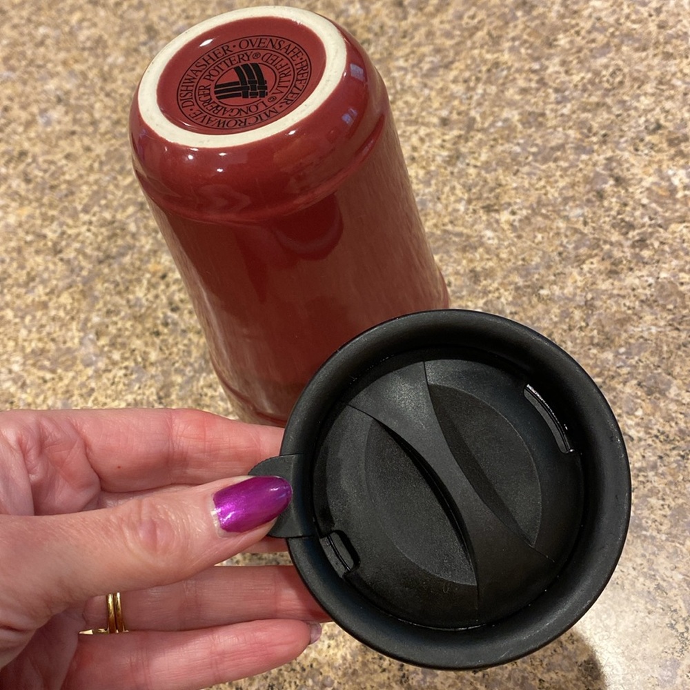 Longaberger Tall Travel Pottery Mug Paprika Red Woven Traditions - Picture 15 of 17